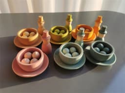 Sensory Wooden Montessori Toys Rainbow Pastel Sorting Bowls Dishes with Balls Acorns for Kids Play