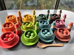 Sensory Wooden Montessori Toys Rainbow Pastel Sorting Bowls Dishes with Balls Acorns for Kids Play