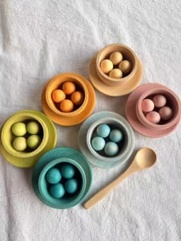 Sensory Wooden Montessori Toys Rainbow Pastel Sorting Bowls Dishes with Balls Acorns for Kids Play