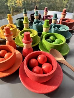 Sensory Wooden Montessori Toys Rainbow Pastel Sorting Bowls Dishes with Balls Acorns for Kids Play