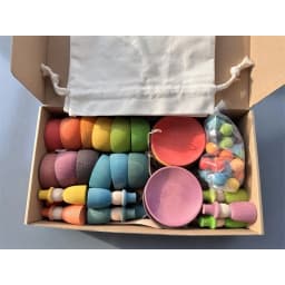Sensory Wooden Montessori Toys Rainbow Pastel Sorting Bowls Dishes with Balls Acorns for Kids Play