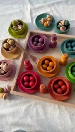 Sensory Wooden Montessori Toys Rainbow Pastel Sorting Bowls Dishes with Balls Acorns for Kids Play