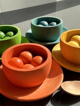 Sensory Wooden Montessori Toys Rainbow Pastel Sorting Bowls Dishes with Balls Acorns for Kids Play