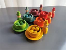 Sensory Wooden Montessori Toys Rainbow Pastel Sorting Bowls Dishes with Balls Acorns for Kids Play