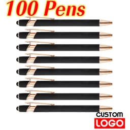 100 Pieces Free LOGO Engraving Ballpoint Pens for Touch Screens Metal Aluminum Handle Push Pen Writing School&Office Supply