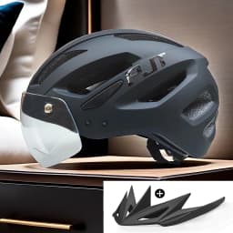 PJT New LED Bike Helmet With Sun Goggle Visor Rechargeable LED Men Bicycle Helmet Sunglasses Shield Road MTB Cycling Helmets