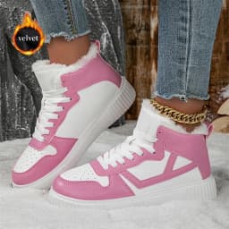 Winter Fur Skateboard Shoes Women Fashion Pink Warm High Top Sneakers Woman Trainers Outdoor Comfy Velvet Women's Sports Shoes