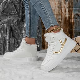 Winter Fur Skateboard Shoes Women Fashion Pink Warm High Top Sneakers Woman Trainers Outdoor Comfy Velvet Women's Sports Shoes