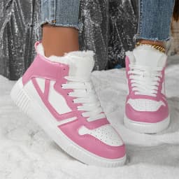 Winter Fur Skateboard Shoes Women Fashion Pink Warm High Top Sneakers Woman Trainers Outdoor Comfy Velvet Women's Sports Shoes
