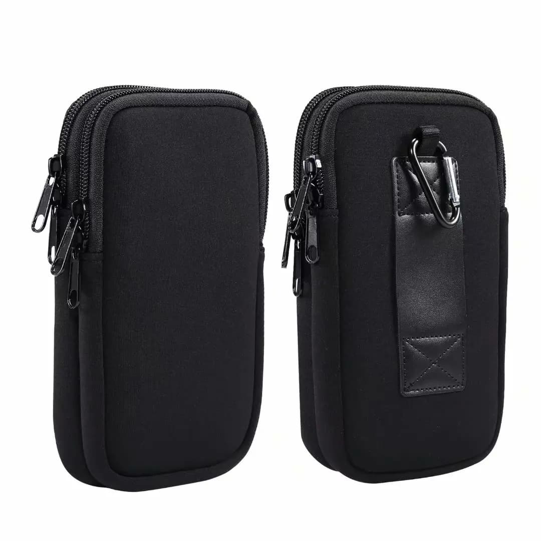 Neoprene Dual Pouch 2 Phone Belt Clip Case Holder For iPhone 16 15 13 Pro Max Samsug S25 S24 S23 Xiaomi Redmi Man Tool Waist Bag