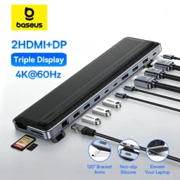 Baseus EH3 12-in-1 USB C Hub HDMI DP 4K 60Hz Triple Display 3.2 for MacBook Laptop PD 100W Type C HUB with Stand Docking Station