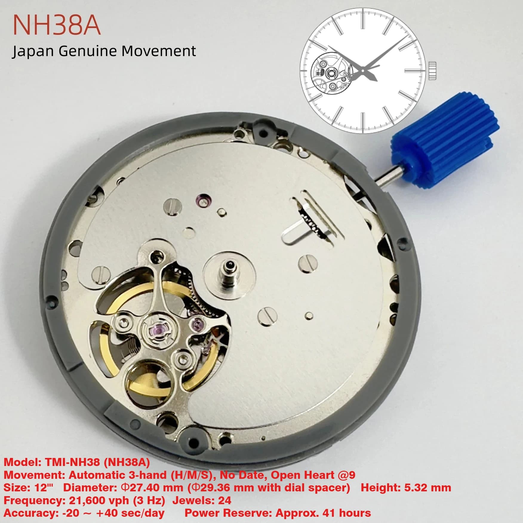 Japan Genuine NH38A Mechanical Movement Mod Automatic Watch Mechanism 24 Jewels High Accuracy NH38 Top Repair Parts