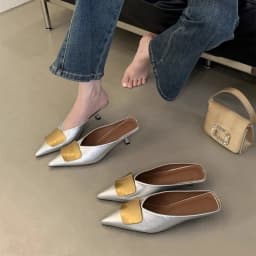Women Slippers Designer Sandals Summer 2026 New Slides Non-slip Metallic Color Fashion Footwear Brand Pointed Toe Mules Ladies