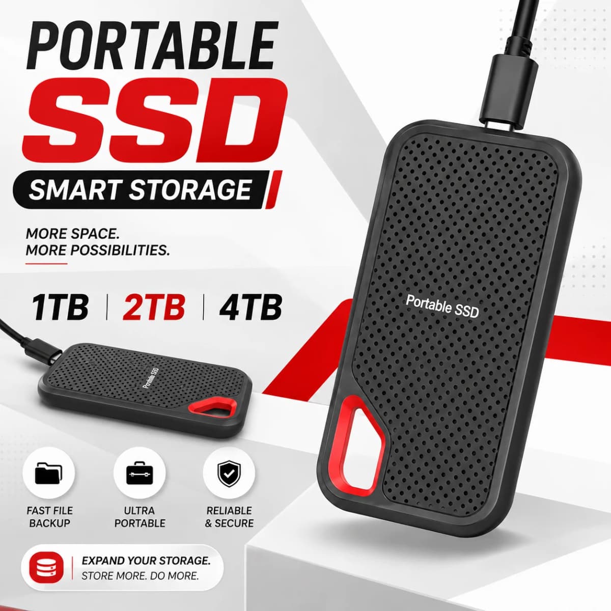 2TB External Hard Drive Portable SSD High Speed Hard Disk Solid State Drive USB-C Original Storage Device for Laptop/Phone/Mac