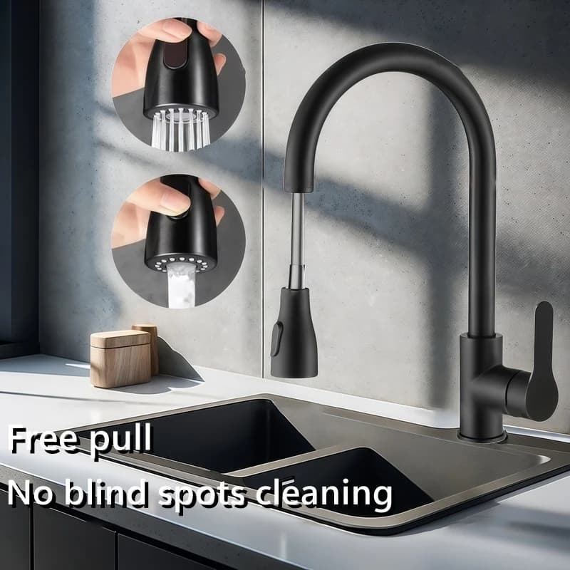 Kitchen Faucets Brushed Nickel Pull Out Kitchen Sink Water Tap Deck Mounted Mixer Stream Sprayer Head Hot Cold Taps Sliver