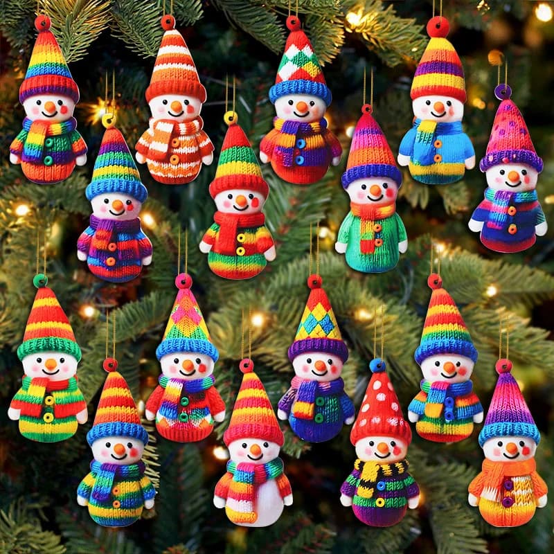 16pcs Cute Snowman Wooden Ornaments Christmas Tree Hanging Pendants For Xmas Party Home Wall Room Decoration 2026 New Year Gifts