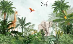 Custom Cartoon Animal Jungle Wallpaper Mural for Kindergarten Children's room Tiger Elephant Giraffe Background wallpaper