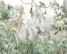 Custom Cartoon Animal Jungle Wallpaper Mural for Kindergarten Children's room Tiger Elephant Giraffe Background wallpaper