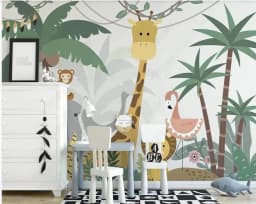 Custom Cartoon Animal Jungle Wallpaper Mural for Kindergarten Children's room Tiger Elephant Giraffe Background wallpaper