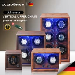 Mechanical Automatic Watch Winder Luxury Wood Watch Box Battery Installable With LED Light And Lid Sensor Watches Storage Box