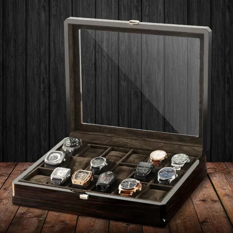 M&Q Solid Wood Watch Storage Box With Clear View Window Metal Latch Handmade Wristwatch Display Organizer Watch Gift Box
