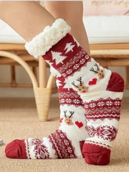 Fuzzy Fluffy Sock Women Winter Christmas Gift Warm Plush Non slip Home Sleeping Soft Female Floor Thermal Slipper Sock Snowflake