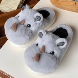 Cute Fun Rhinoceros Design Women Winter new Slippers Casual Soft Heel Platform Fur Warm Indoor Comfortable Man Home Slippers