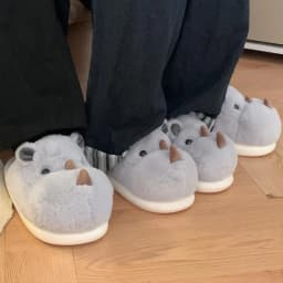 Cute Fun Rhinoceros Design Women Winter new Slippers Casual Soft Heel Platform Fur Warm Indoor Comfortable Man Home Slippers
