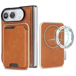 2 in 1 Detachable Card Holder Magnetic Leather Case for iPhone Ultra 18 Fold Shockproof for Magsafe Comfortable Grip Slim Cover