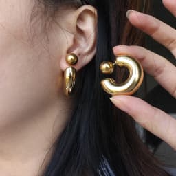 2025 New Fashion Exaggerated Earrings for Women 16K Gold Silver Plated Chunky Ball C Hoop Shaped Earring Stainless Steel Jewelry