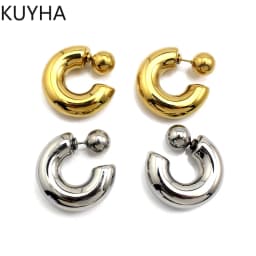 2025 New Fashion Exaggerated Earrings for Women 16K Gold Silver Plated Chunky Ball C Hoop Shaped Earring Stainless Steel Jewelry
