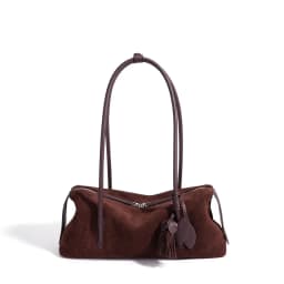 2027 Hot Sale Chic Tassel Design Women Armpit Shoulder Bag Caramel Coffee Color High-end Suede Cow Leather Women Handbag Winter