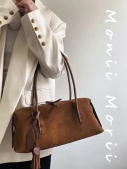 2027 Hot Sale Chic Tassel Design Women Armpit Shoulder Bag Caramel Coffee Color High-end Suede Cow Leather Women Handbag Winter
