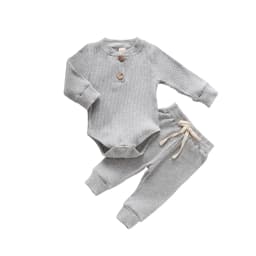 Infant Newborn Baby Girl Boy Spring Autumn Ribbed/Plaid Solid Clothes Sets Long Sleeve Bodysuits + Elastic Pants 2PCs Outfits