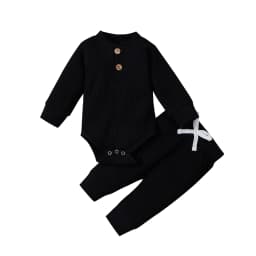 Infant Newborn Baby Girl Boy Spring Autumn Ribbed/Plaid Solid Clothes Sets Long Sleeve Bodysuits + Elastic Pants 2PCs Outfits