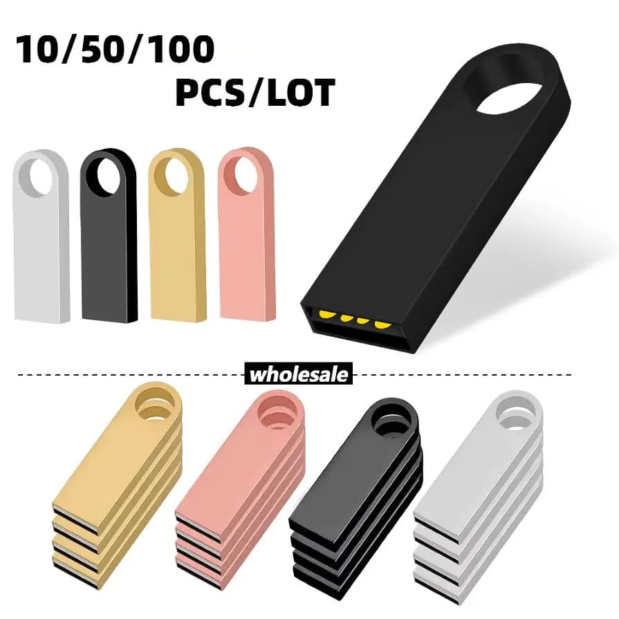 10/50/100 Pcs Free Custom Logo Metal USB Flash Drive 64GB 32GB 8GB 4GB Memory Flash USB Stick Pen Drive 128MB 512MB PenDrive 2.0