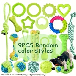9pcs Random Color Dog Chew Toys, Squeaky Rope Interactive Toy Set for Medium Small Dogs - Cute Puppy Ball with Owner Interaction