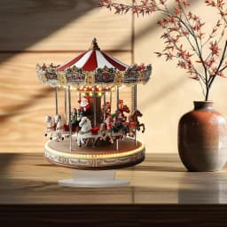 LED Christmas Carousel Figurine Decoration Rotatable Animated Carousel Ornament with Light for Home Decor Anniversary Birthday