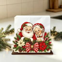 Santa Claus Wooden Napkin Holder Christmas Table Decor Desktop Tissue Storage Rack Xmas Party Dining Room Tabletop Decorations