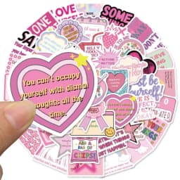 50 Pcs Pink Anti Anxiety Slogan Stickers Coquette Soft Ins Punk Decals For Planner Suitcase Phone Shell Cup Wall Decor
