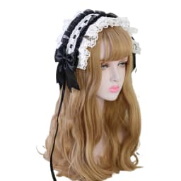 Lolita Ruffled Headband Sweet Star Embroidery Lace Ribbon Bow Hairband with Hairpins Anime Maid Cosplay Headdress