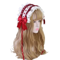 Lolita Ruffled Headband Sweet Star Embroidery Lace Ribbon Bow Hairband with Hairpins Anime Maid Cosplay Headdress