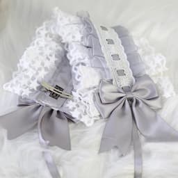Lolita Ruffled Headband Sweet Star Embroidery Lace Ribbon Bow Hairband with Hairpins Anime Maid Cosplay Headdress