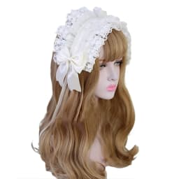Lolita Ruffled Headband Sweet Star Embroidery Lace Ribbon Bow Hairband with Hairpins Anime Maid Cosplay Headdress