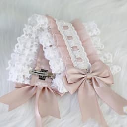 Lolita Ruffled Headband Sweet Star Embroidery Lace Ribbon Bow Hairband with Hairpins Anime Maid Cosplay Headdress