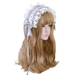 Lolita Ruffled Headband Sweet Star Embroidery Lace Ribbon Bow Hairband with Hairpins Anime Maid Cosplay Headdress