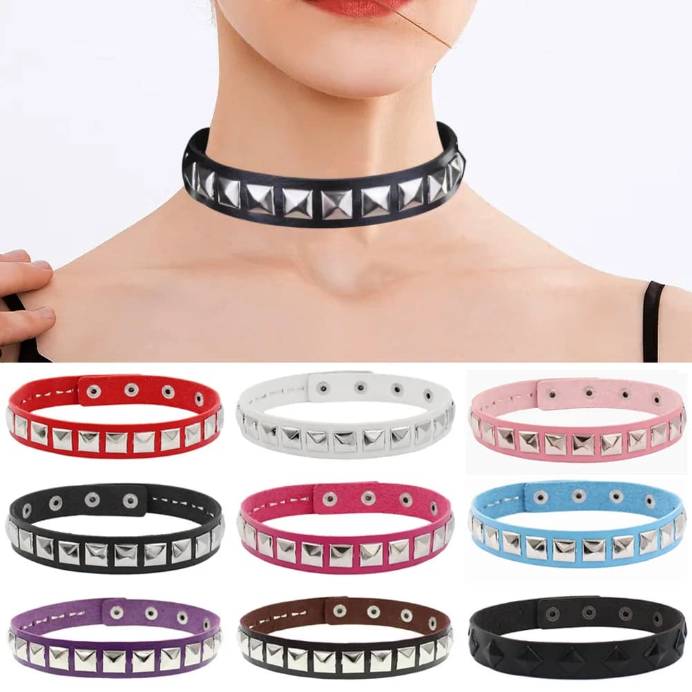 Punk Black Women PU Leather Square Rivets Choker Collar Necklace Hip Hop Female Girls Party Jewelry 2026 Neck Accessories