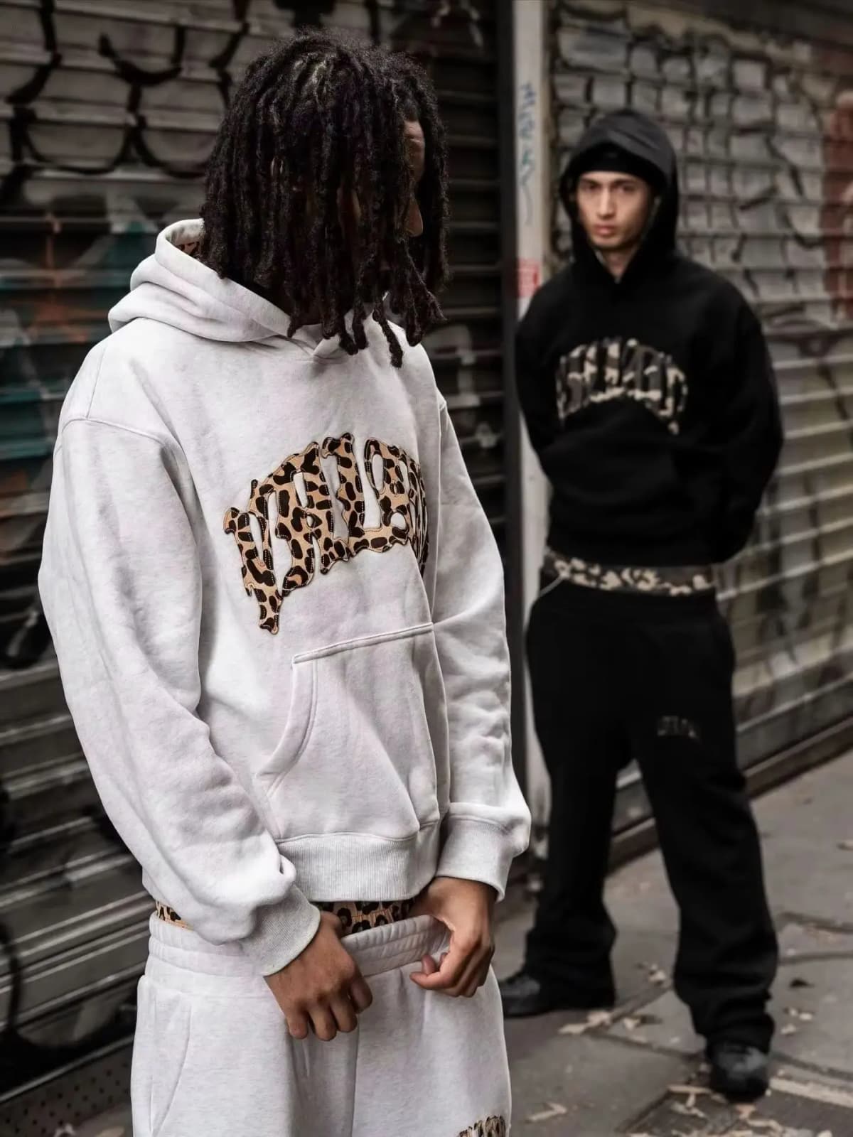 Y2K leopard Fashion High street print letter embroidered men sportswear suit casual American retro hoodie trend loose clothing