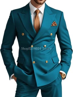 Mens Double Breasted Suit 2 Piece Slim Fit Wedding Suit for Men Blazer Prom Formal Suits Set