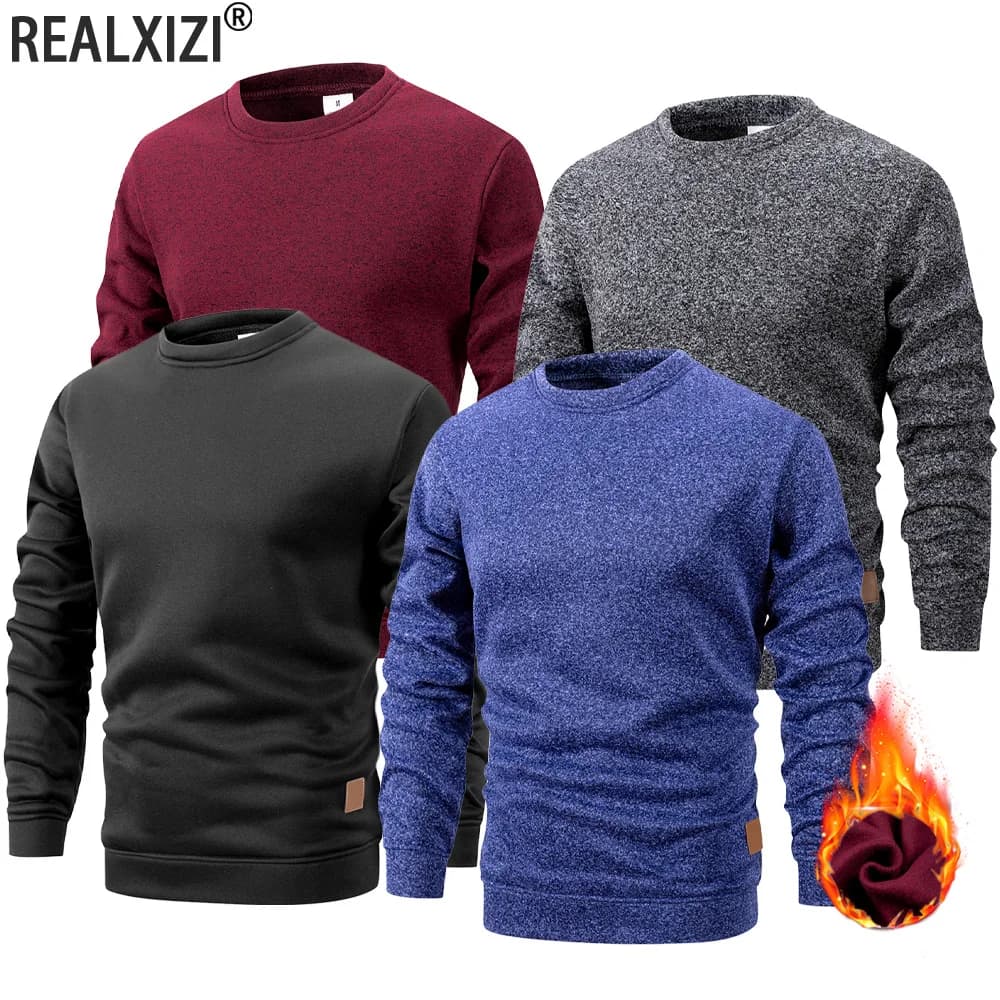 Men's Autumn Long Sleeve Knit Pullover Solid Color Crewneck Warm Sweater Men Casual Loose Sweatshirt Street Sportswear